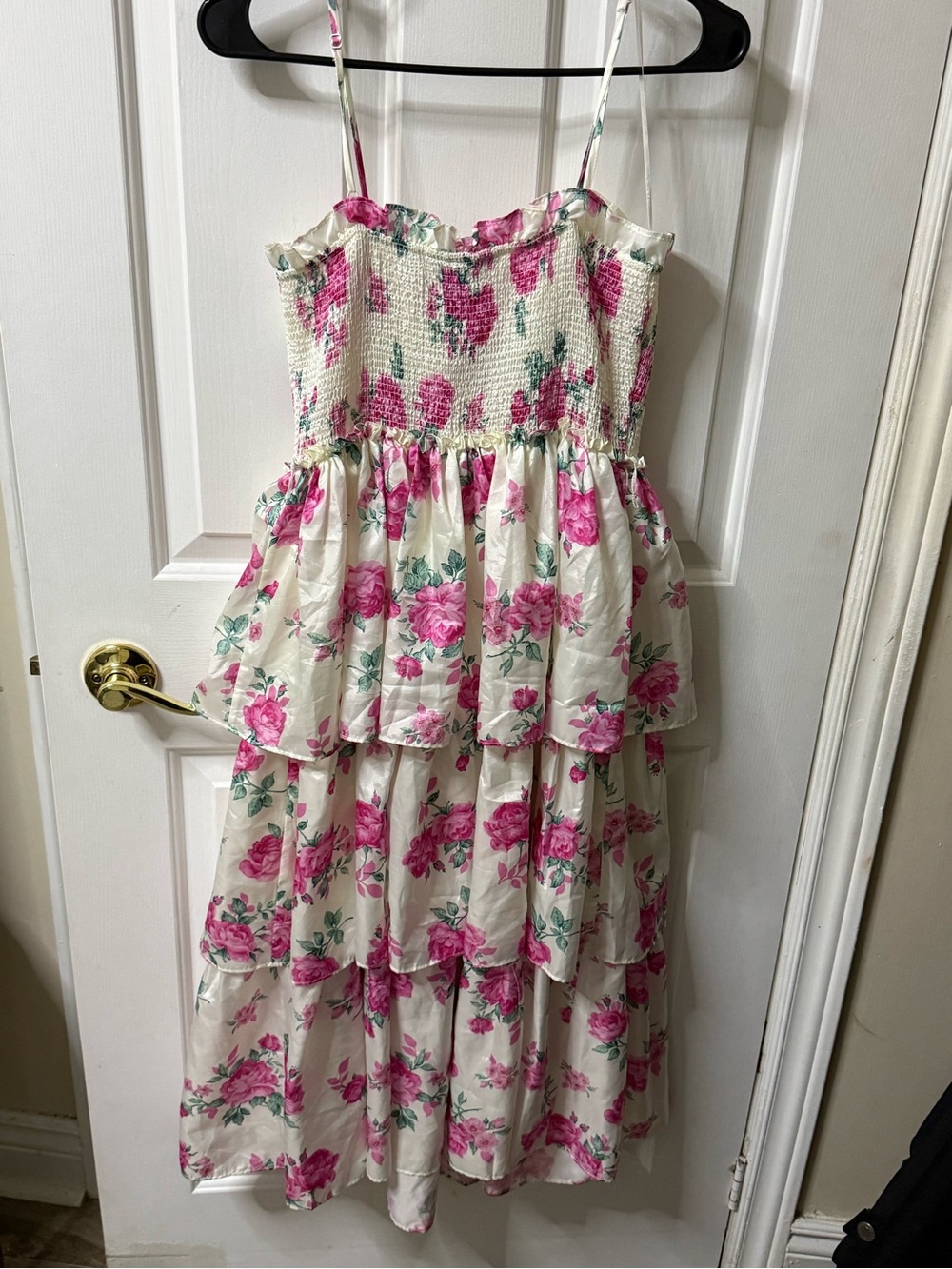 LoveShackFancy x Target Cream Floral Tiered Sundress with Pink Roses - Picture 2 of 6